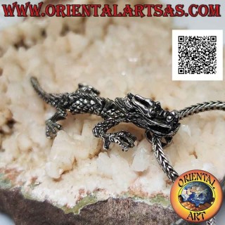 Colgante de plata en forma de dragón oriental (chino) integral tridimensional móvil