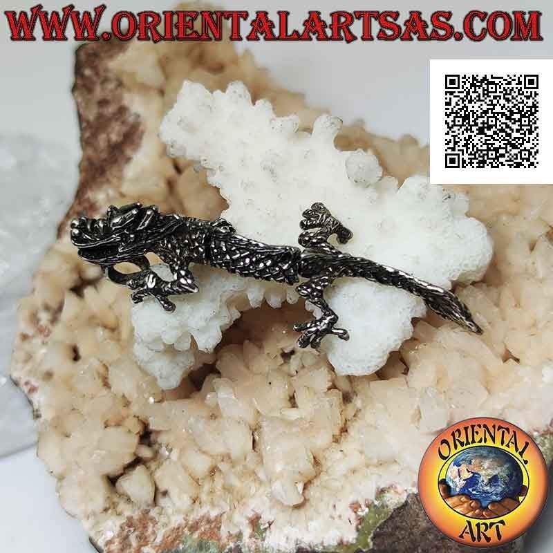 Colgante de plata en forma de dragón oriental (chino) integral tridimensional móvil