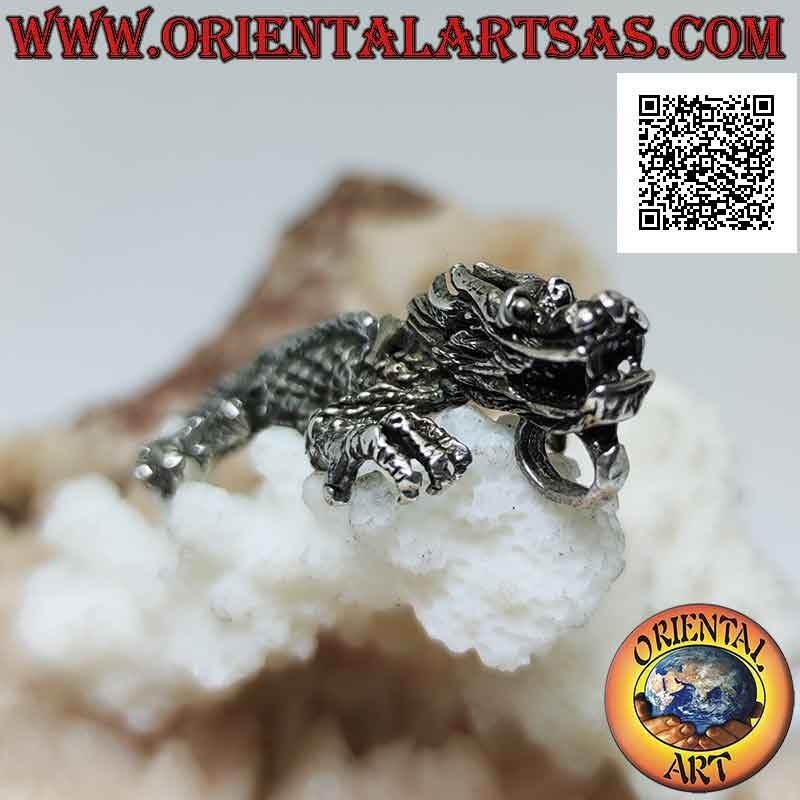Ciondolo in argento a forma di drago orientale (cinese) integrale mobile tridimensionale