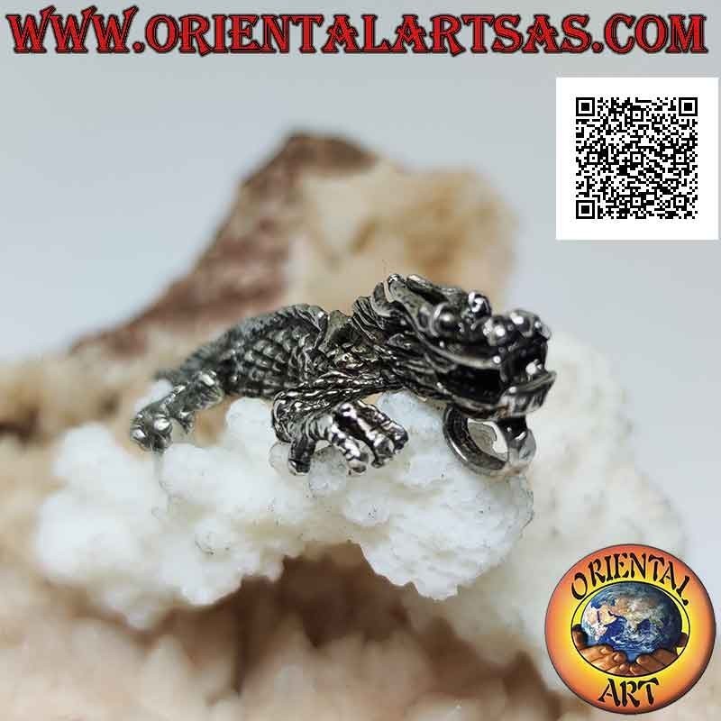 Ciondolo in argento a forma di drago orientale (cinese) integrale mobile tridimensionale
