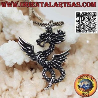 Silver pendant in the shape of a twisted amphitterous dragon in pose
