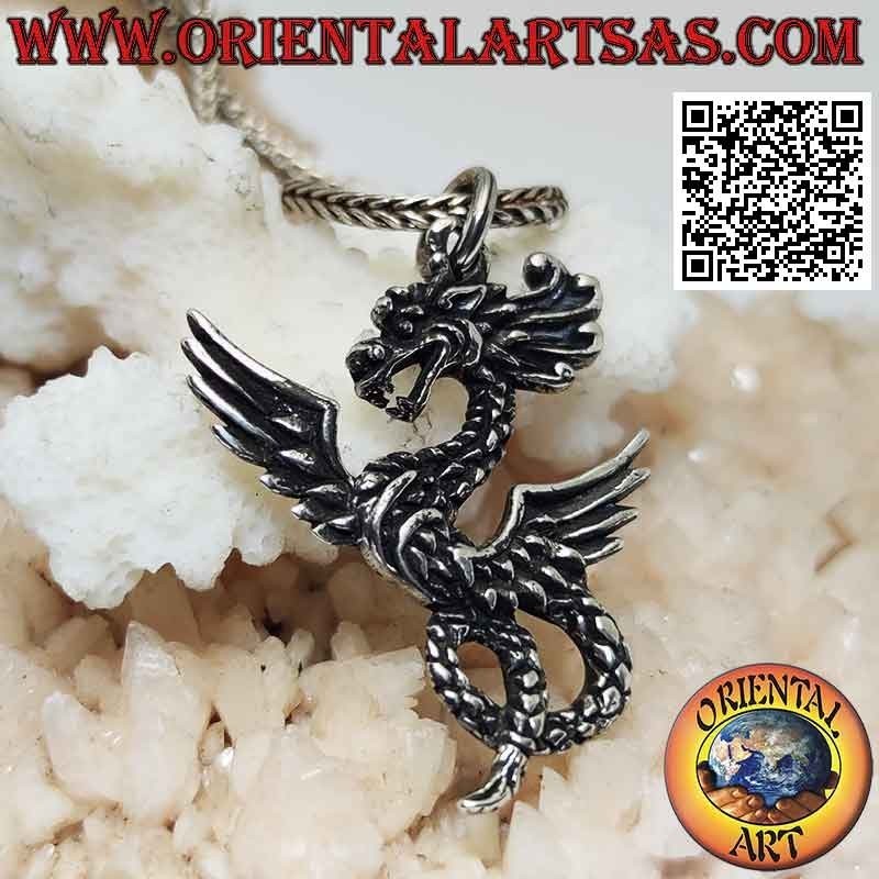 Pendentif en argent en forme de dragon amphittere tordu en pose