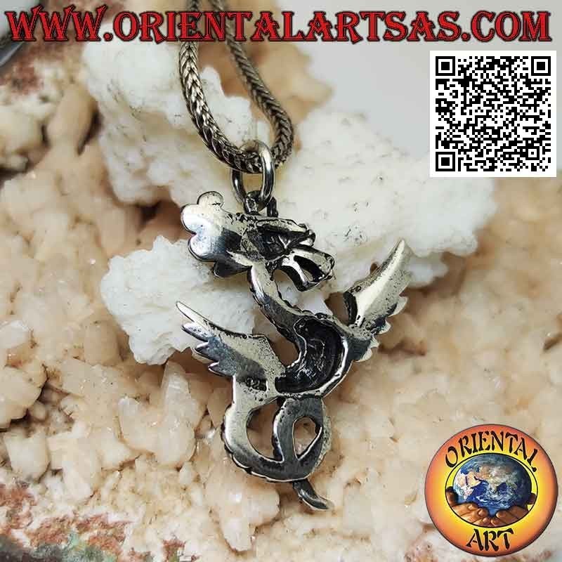 Silver pendant in the shape of a twisted amphitterous dragon in pose