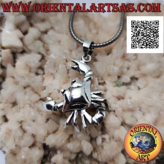 Silver pendant in the shape of a smooth three-dimensional mobile crab (moves legs and claws)