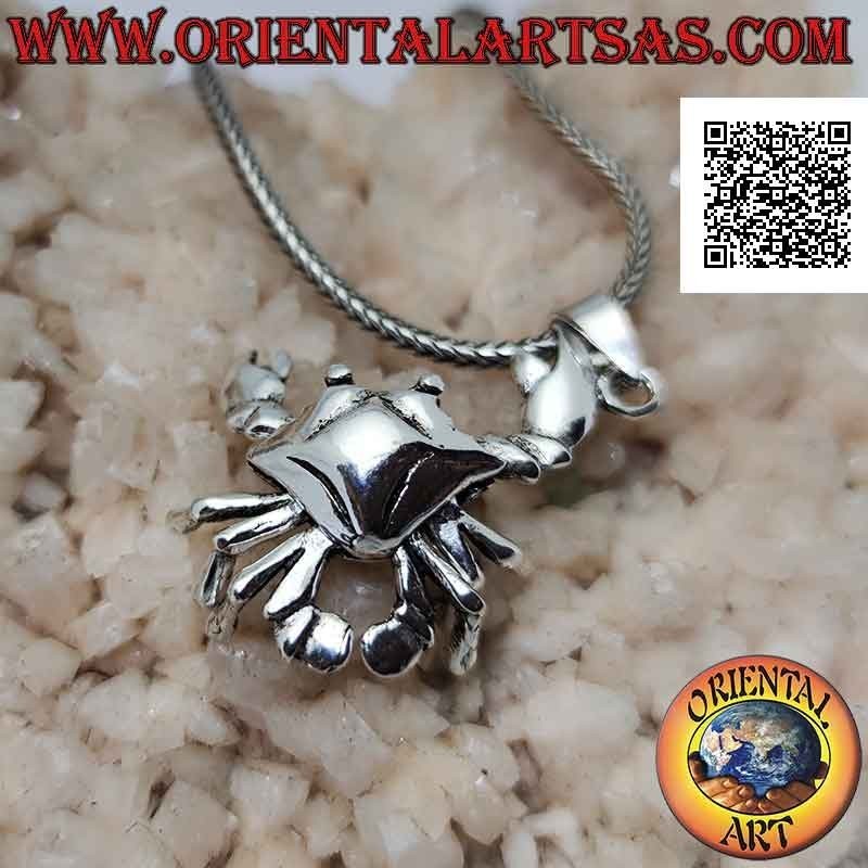 Colgante de plata en forma de cangrejo móvil tridimensional liso (mueve patas y garras)