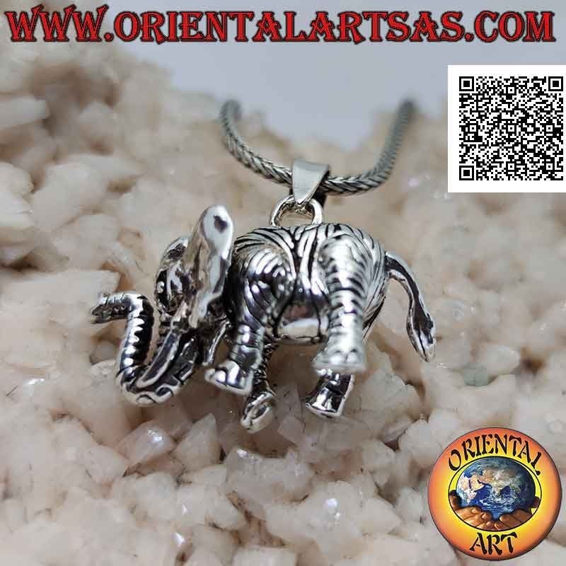 Silver pendant in the shape of a three-dimensional shaped elephant, fully mobile (moves head, legs and tail)