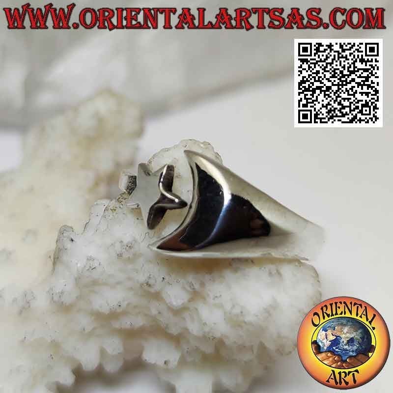 Anello in argento liscio con stella e luna vicine ma separate (regolabile)