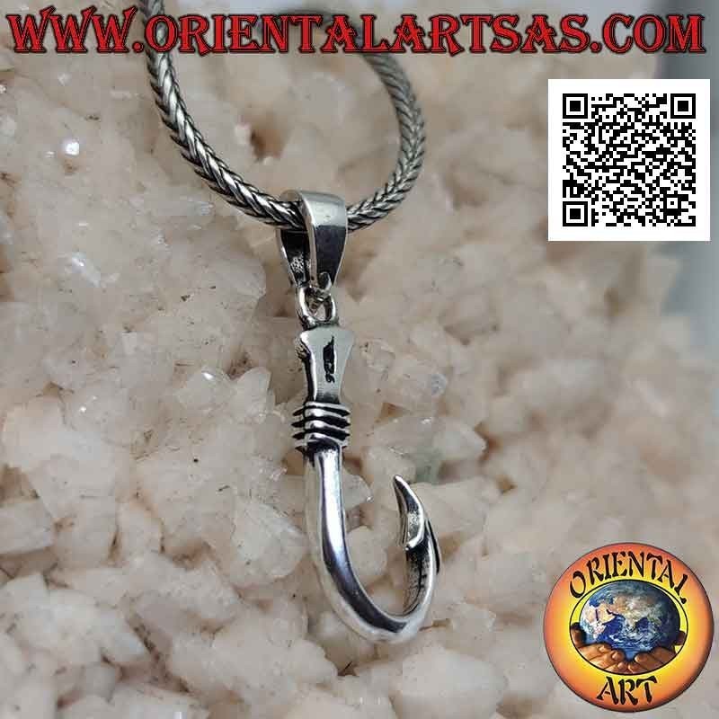 Silver pendant in the shape of a classic fishing hook