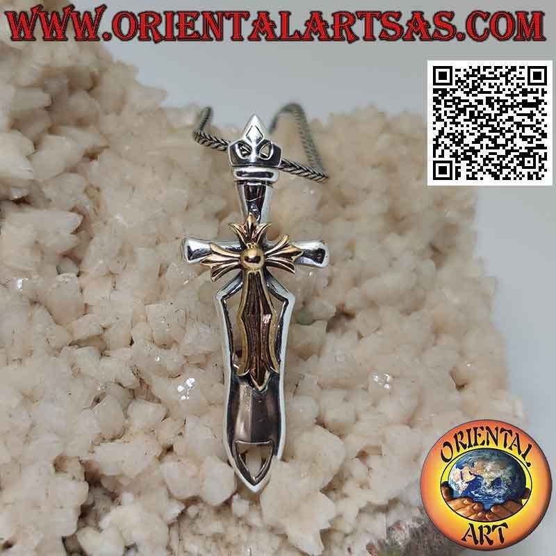 Silver pendant with a cliscia sword with a bronze trefoil cross welded on top