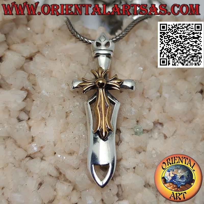 Pendentif en argent épée Cliscia avec croix trilobée en bronze soudée sur le dessus