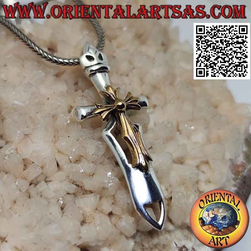 Pendentif en argent épée Cliscia avec croix trilobée en bronze soudée sur le dessus