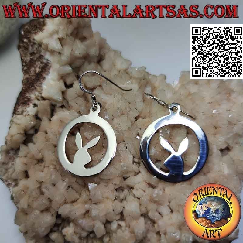 Boucles d'oreilles à levier en argent avec lapin "playboy" lisse dans le cercle