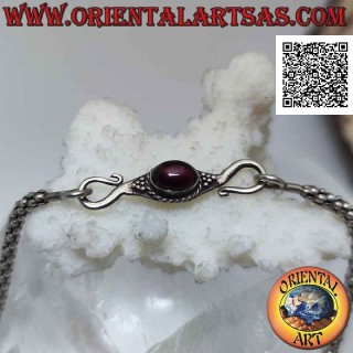 Bracelet à maillons ronds "Vénitien" en argent 925 ‰ avec fermoir "S" et grenat naturel ovale cabochon