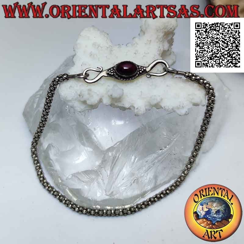 Bracelet à maillons ronds "Vénitien" en argent 925 ‰ avec fermoir "S" et grenat naturel ovale cabochon