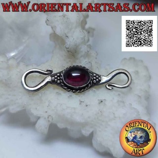 Chiusura in argento 925‰ a "S" con granato ovale cabochon naturale per collane o bracciali