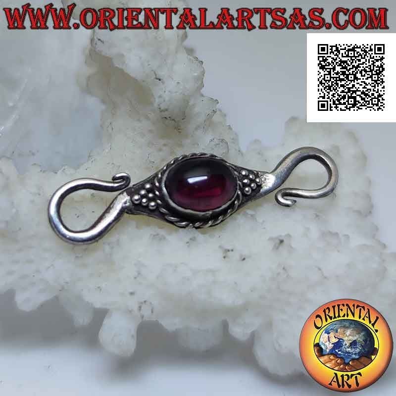 925 ‰ silver "S" clasp with natural cabochon oval garnet for necklaces or bracelets