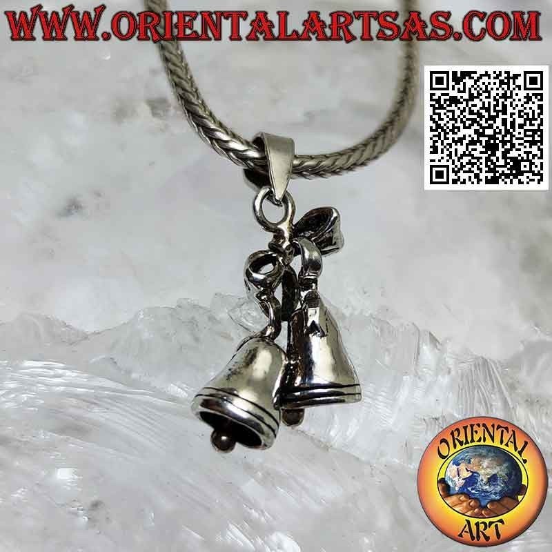 Silver pendant, pair of bells joined by a bow