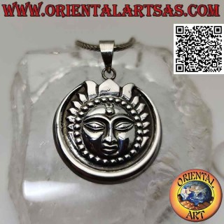 Ciondolo in argento, sole con volto nella luna in stile nepalese (Ø 30 mm)