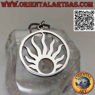 Smooth silver pendant, the radiant sun in the circle