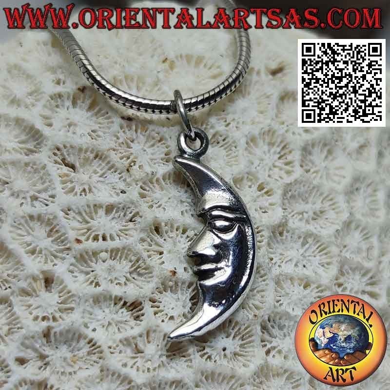 Colgante de plata, media luna con cara en forma