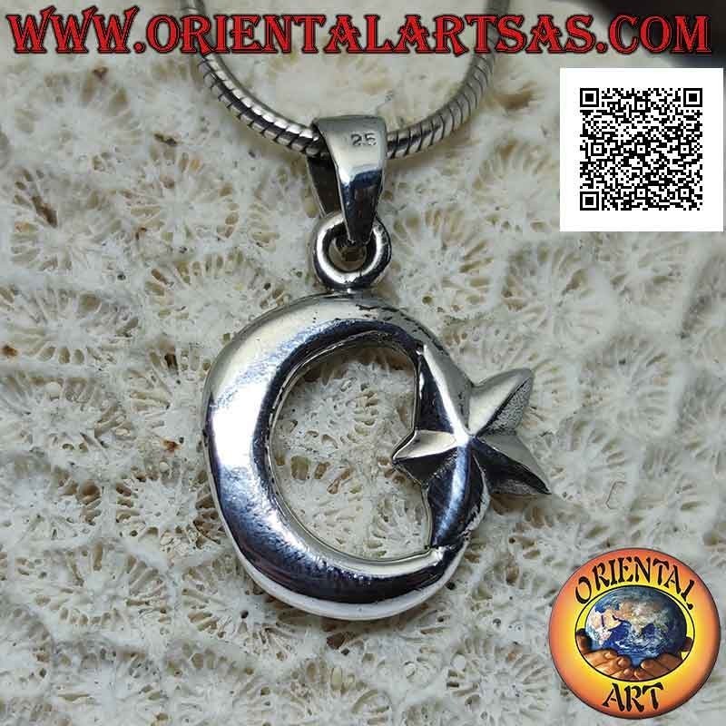 Double-sided smooth silver pendant, the crescent moon attached to the star