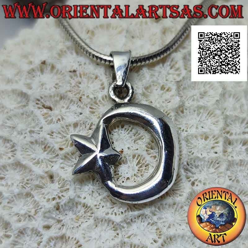 Double-sided smooth silver pendant, the crescent moon attached to the star