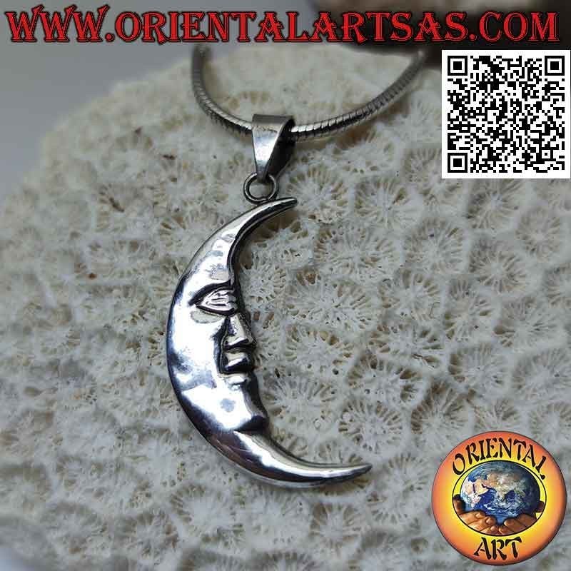 Pendentif en argent, croissant avec visage en forme (grand)