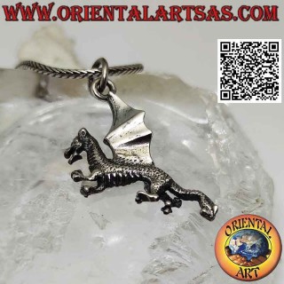 Silver pendant, rampant Celtic dragon with three-dimensional smooth wings