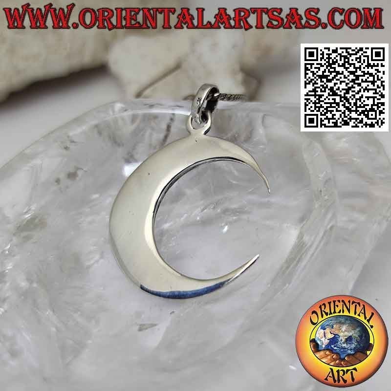 Pendentif en argent, croissant lisse à bouts allongés et pointus