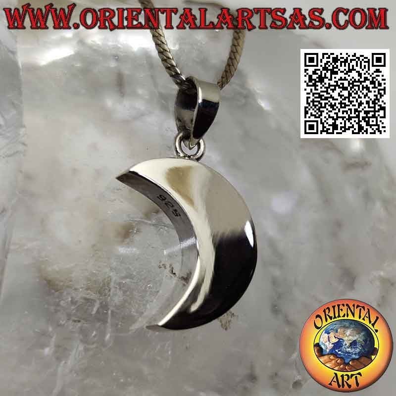 Colgante de plata, media luna lisa gruesa tridimensional