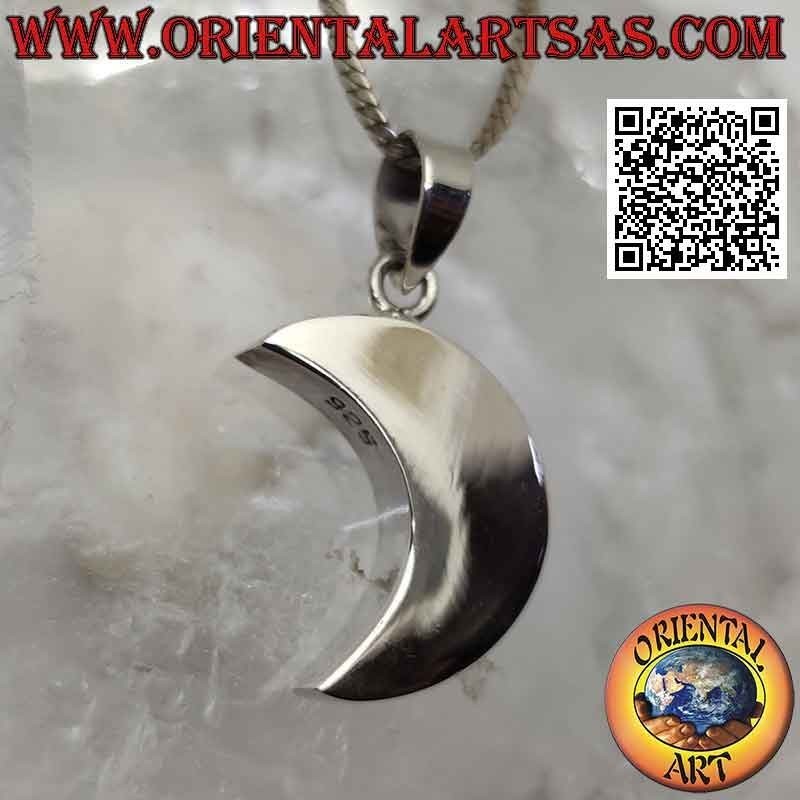 Colgante de plata, media luna lisa gruesa tridimensional
