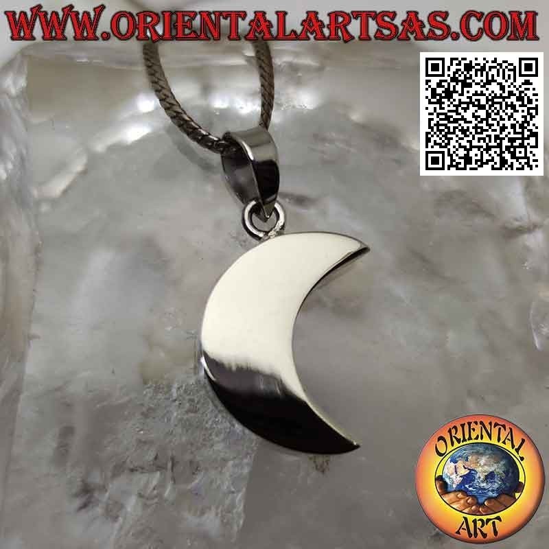 Colgante de plata, media luna lisa gruesa tridimensional