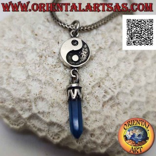 Pendentif en argent Yin yang Tao en bas-relief avec premier pendentif en cristal bleu