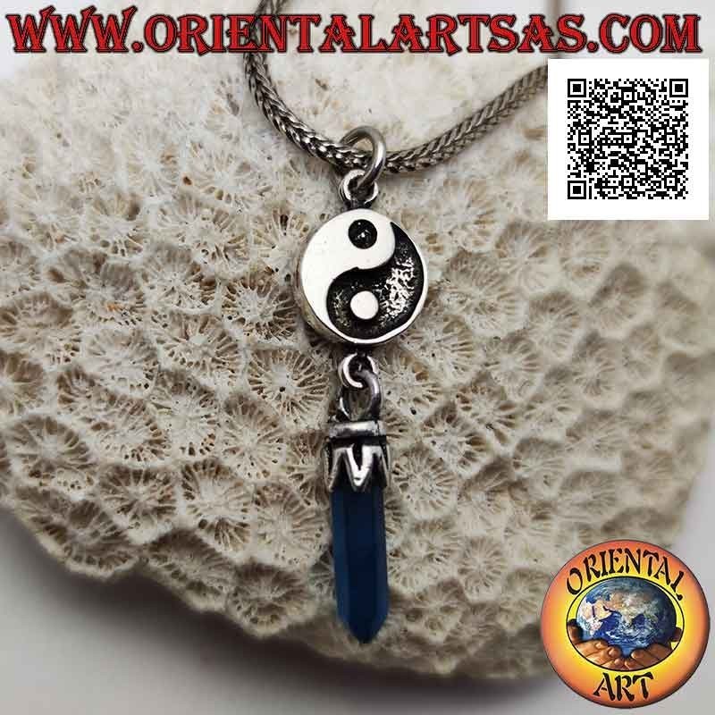Yin yang Tao silver pendant in bas-relief with blue crystal first pendant