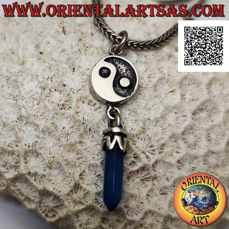 Pendentif en argent Yin yang Tao en bas-relief avec premier pendentif en cristal bleu