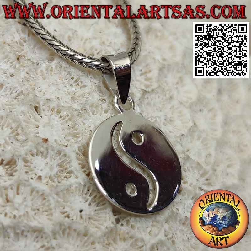 Smooth, flat and perforated yin yang "Tao" silver pendant