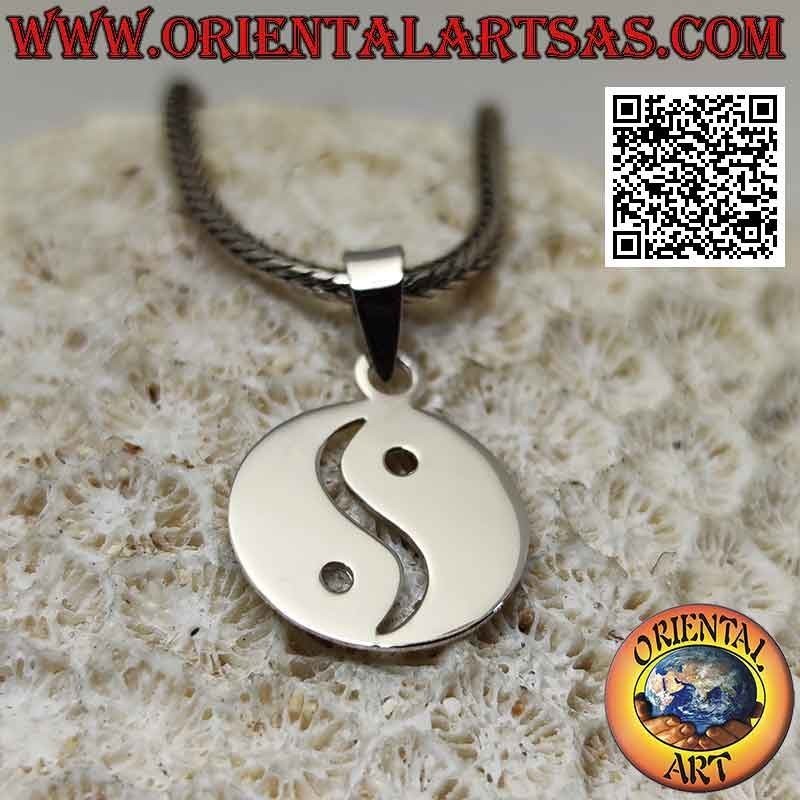 Smooth, flat and perforated yin yang "Tao" silver pendant