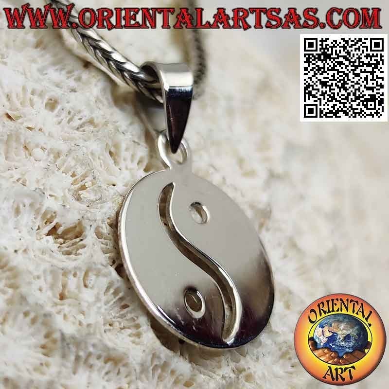 Smooth, flat and perforated yin yang "Tao" silver pendant