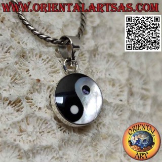 Ciondolo in argento yin yang "Tao" con madreperla e onice da 10 mm Ø