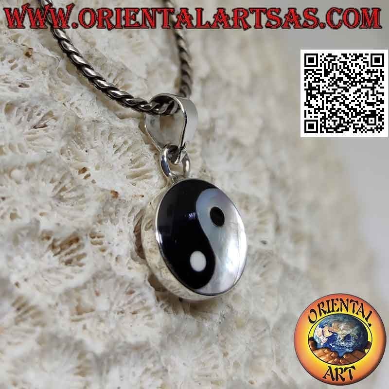 Yin yang "Tao" silver pendant with mother of pearl and onyx 10 mm Ø