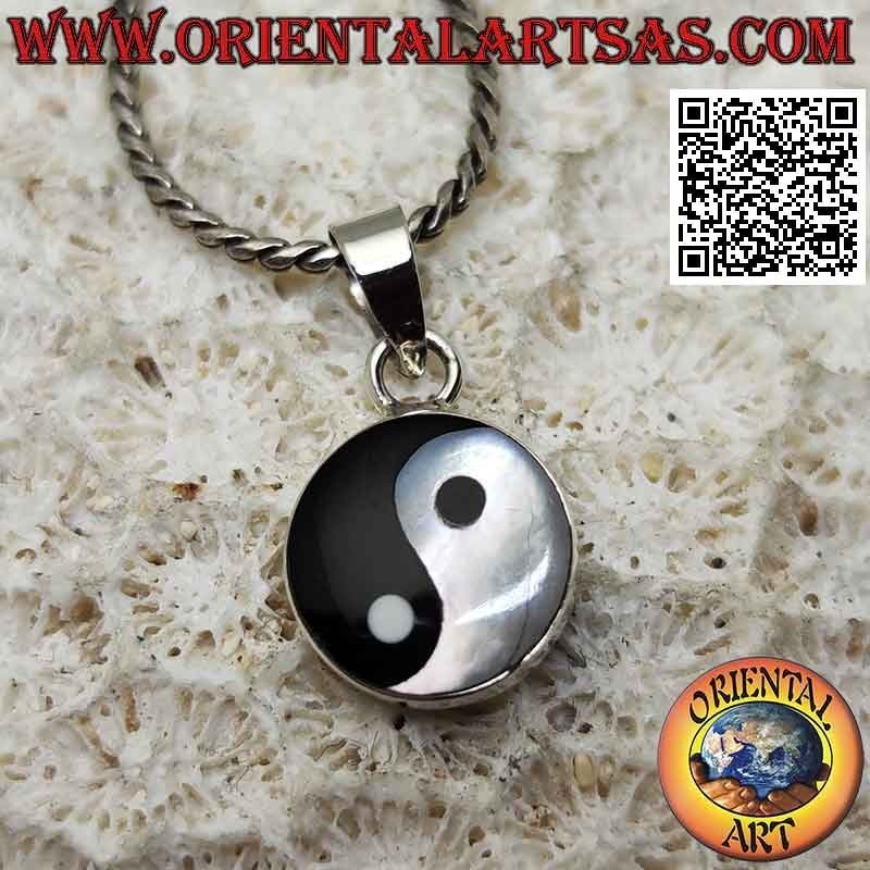 Yin Yang "Tao" Silberanhänger mit Perlmutt und Onyx 10 mm Ø