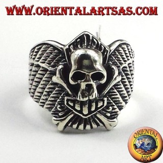 Silver ring skull biker bones