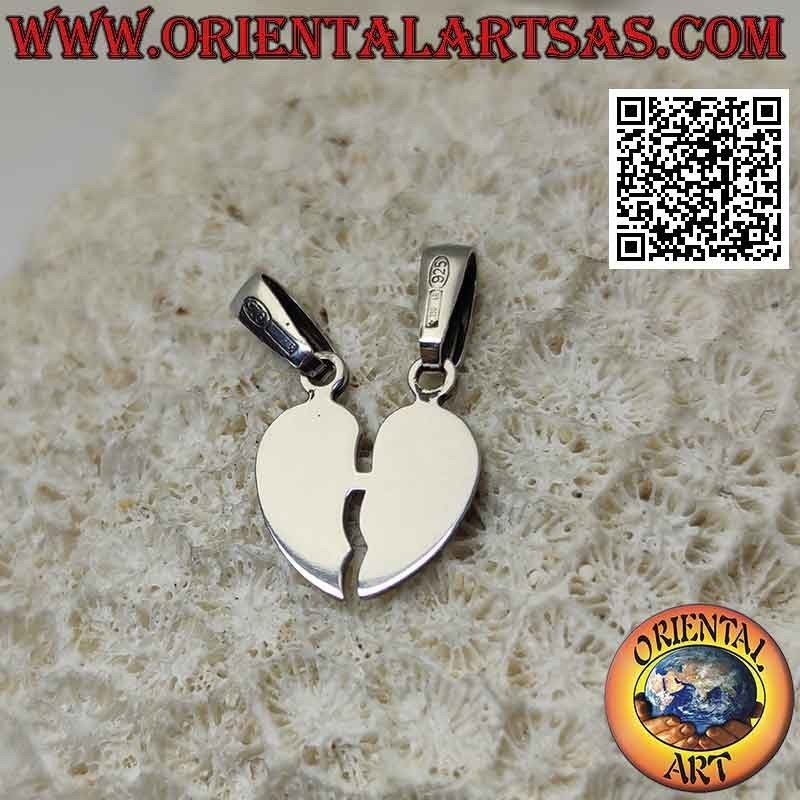 Double silver pendant, smooth broken heart "sweet half"