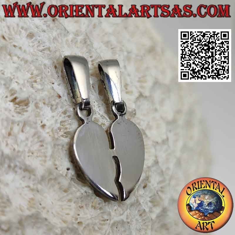 Colgante de plata doble, suave corazón roto "dulce mitad"