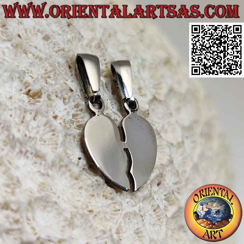 Double silver pendant, smooth broken heart "sweet half"