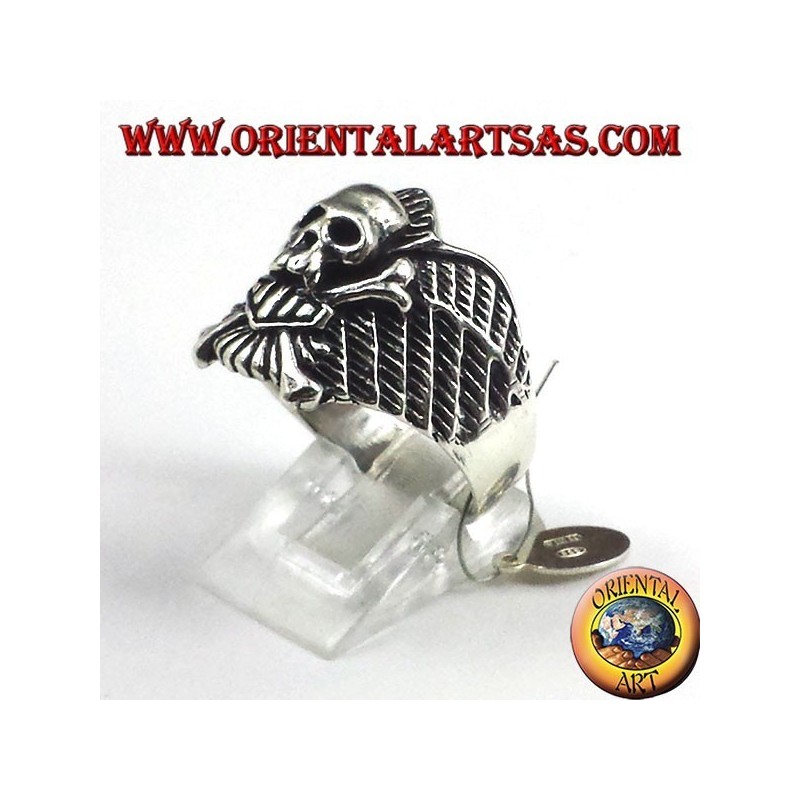 Argent crâne anneau os de motards