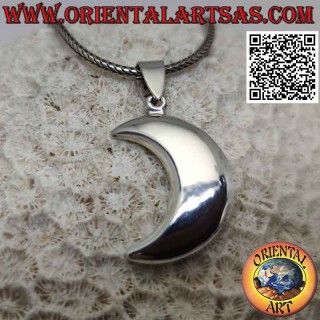 Pendentif en argent, croissant lisse en trois dimensions (grand)