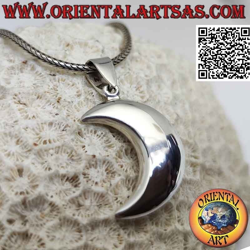 Ciondolo in argento, mezzaluna tridimensionale liscia (grande)