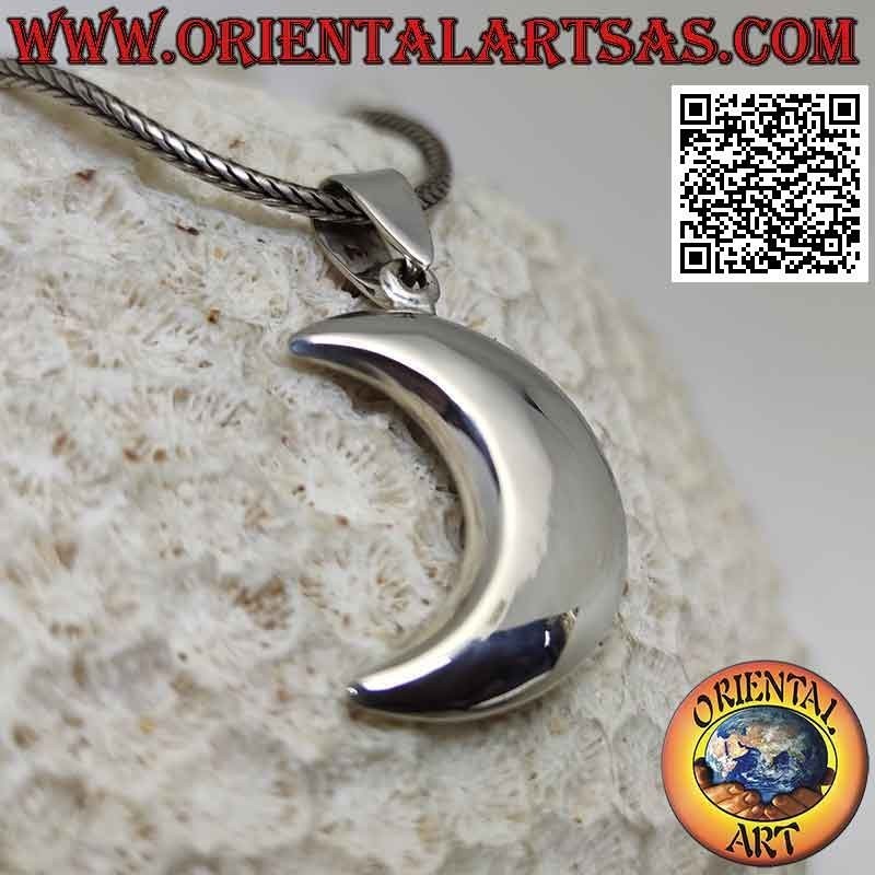 Ciondolo in argento, mezzaluna tridimensionale liscia (grande)