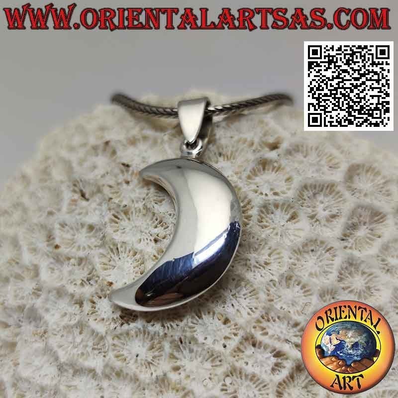 Ciondolo in argento, mezzaluna tridimensionale liscia (grande)